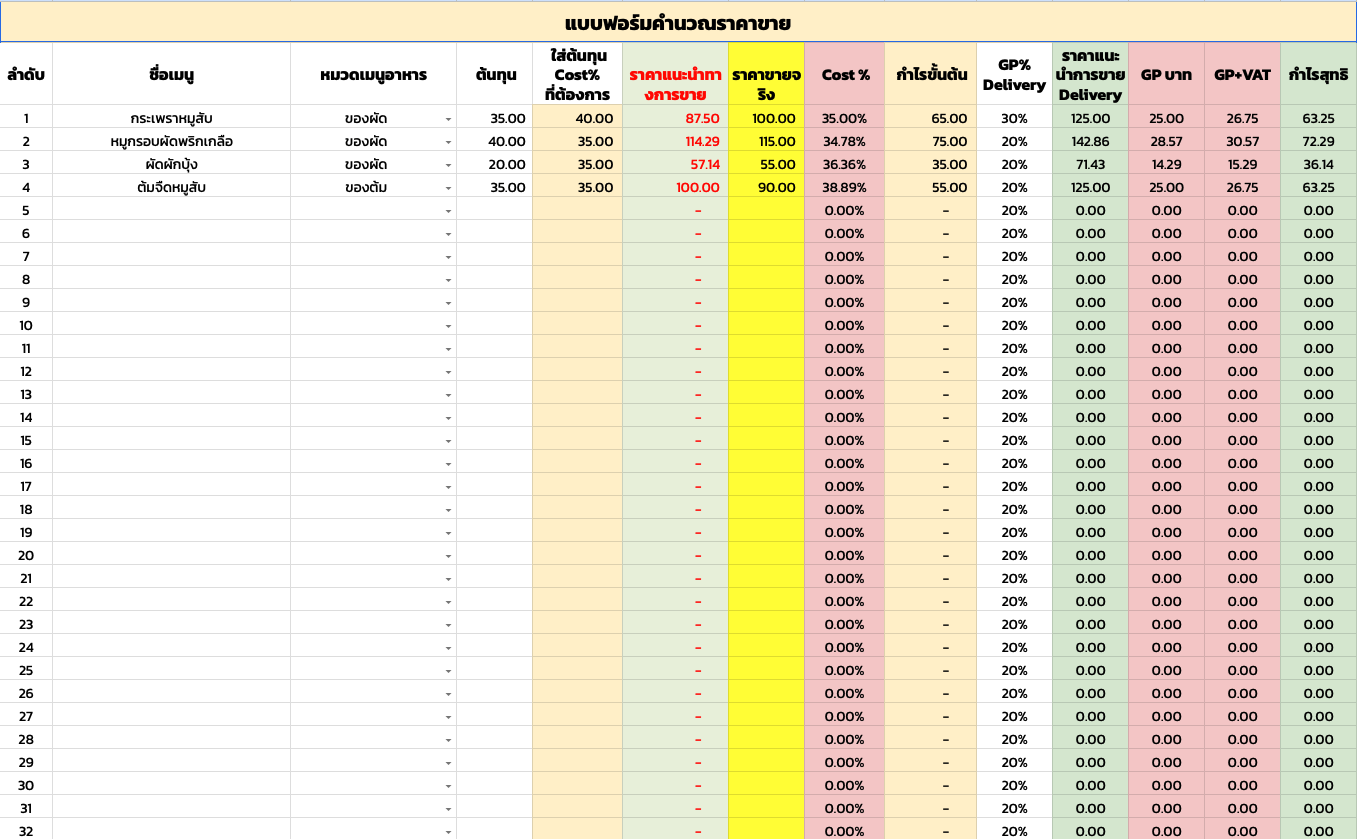 RestoSheet Price Calculator