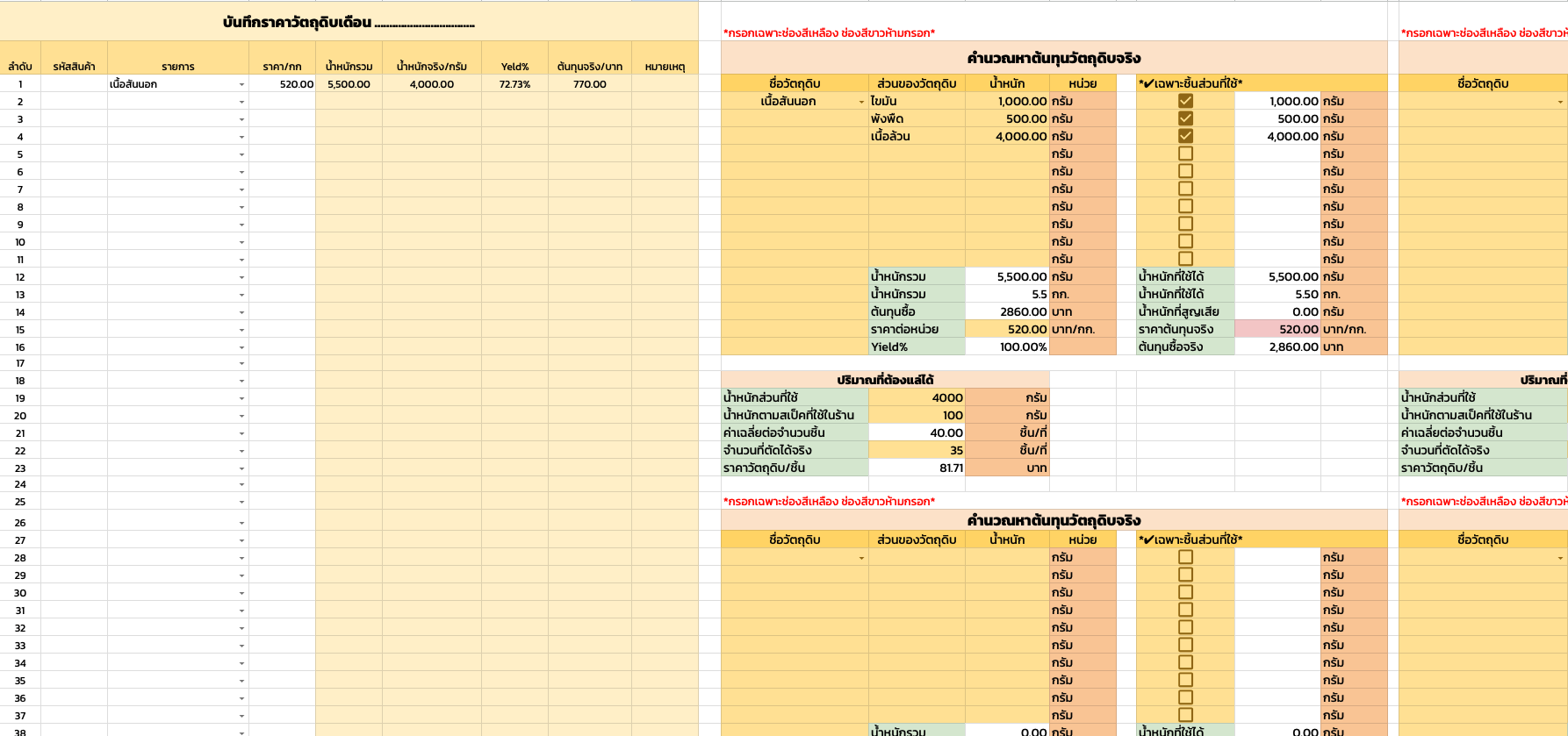 RestoSheet Yield & Cost
